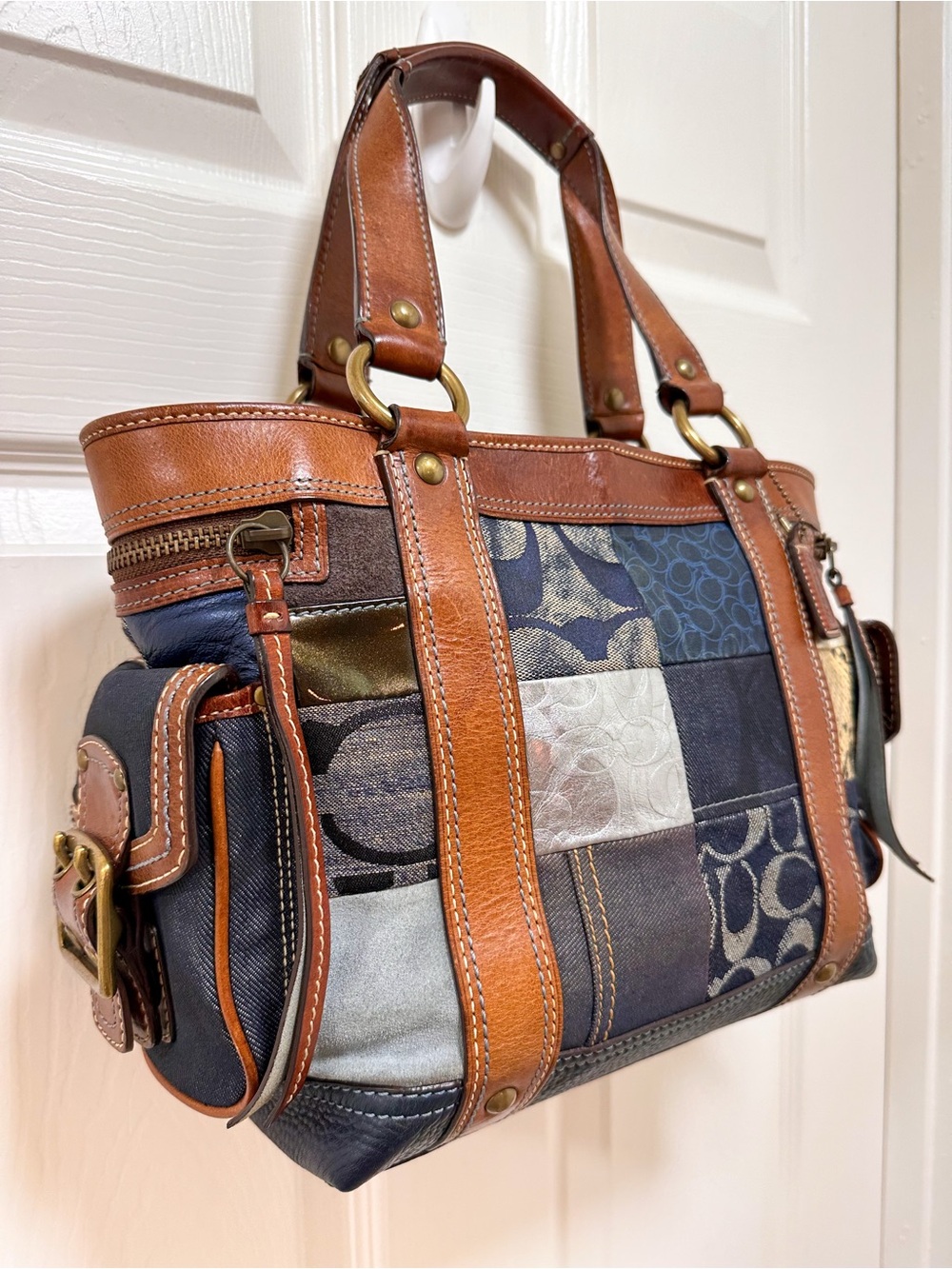 Coach Legacy Mosaic Denim Patchwork Tote Vintage Y2K - Picture 3 of 14